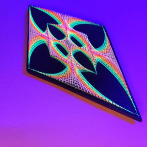 Fractal Dimensions - String Art, Sacred geometry, Psychedelic, Wall art, Psy deco, UV, Blacklight, Neon Art, Mandala, Wall Hanging