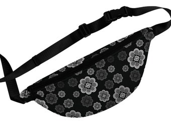 Minimalist Hmong Inspired Fanny Pack, summer bag, Hmoob design floral print pattern,  simple purse fanny