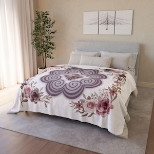 Couverture sherpa en polaire hmong pied d'éléphant et fleurs