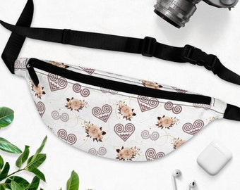 Hmong Inspired Fanny Pack, summer bag, Hmoob design floral print pattern,  simple purse fanny