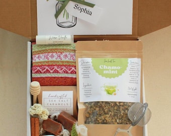 Personalized Herbal Loose Leaf Tea Gift Box with Socks, Honey Jar & Lip Balm
