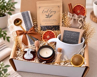 Cozy Loose Leaf Tea Gift Box: Mug, Candle & Honey - Hygge Self Care Gift