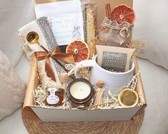 Cozy Loose Leaf Tea Gift Box: Mug, Candle & Honey - Hygge Self Care Gift