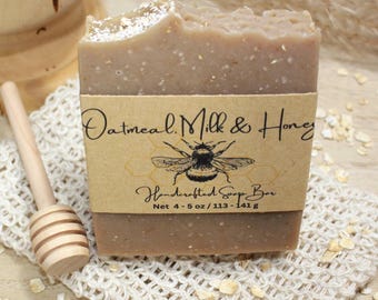 Handmade Oatmeal, Milk & Honey Soap Bar, Lightly Scented, Spa Soap Bar