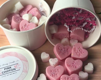 Pink Conversation Hearts Soy Wax Melts, Heart Wax Melts, Strong Scented, Candle Gifts, clean wax melts, clean phthalate free, choose scent