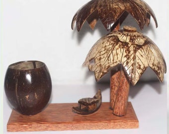 Handmade coconut shell table decor, Natural coconut shell flower desk decor,Coconut Shell Table Decoration,Shell Desk Pen Holder, Hut