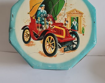 vintage Macfarlane koektrommel met auto-motief