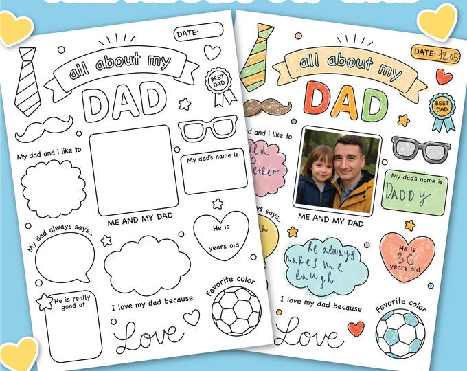 All About My Dad Printable | Father's Day Coloring Page (digital ...