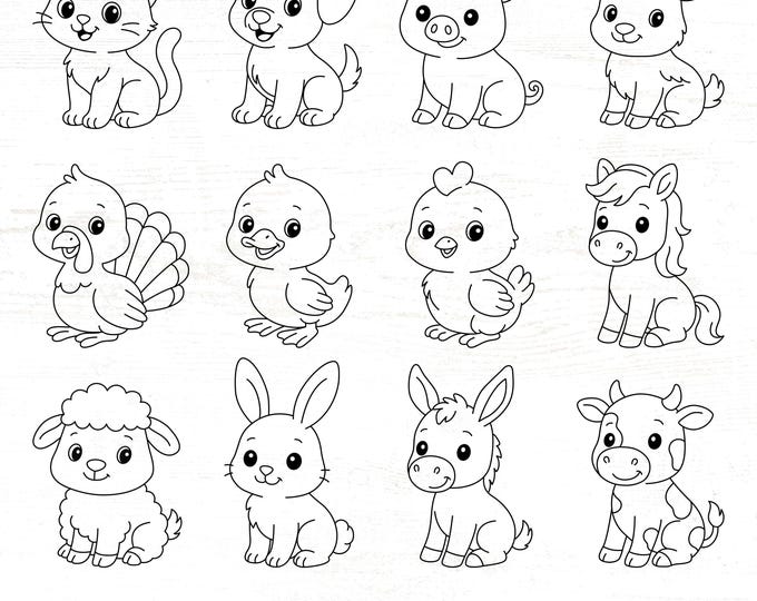 Farm Animal Clipart Set – 7 Farm Animals SVG PNG PDF | Cute Farm ...