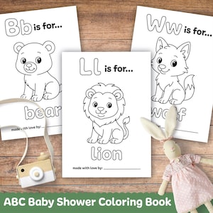 ABC Baby Shower Coloring Book, Baby&#39;s First ABC Book, Animals Theme Alphabet Book, Baby Guest Book Keepsake, PDF Download