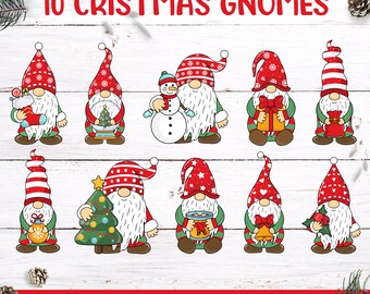 Christmas Garden Gnome Clipart | Holiday PNG Bundle