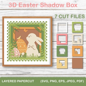Boîte d'ombre de Pâques 3D SVG | Joyeuses Pâques SVG coupe fichier | Modèle d'artisanat en papier en couches pour Cricut et Silhouette