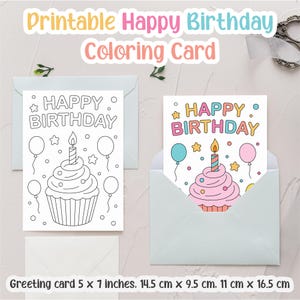 Carte imprimable à colorier de joyeux anniversaire, carte de voeux à colorier pour les enfants, téléchargement immédiat, fichier imprimable MODIFIABLE à télécharger, carte 5 x 7