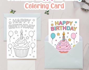 Printable Happy Birthday Coloring Card for Kids (5x7 Card) - Etsy