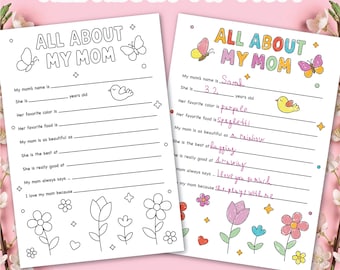 Mother's Day PRINTABLE Coloring Page | Mother's Day Gift | All About My Mom Printable | Instant Download | Kids Gift for Mom | Preschool