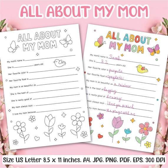 Mother's Day PRINTABLE Coloring Page | Mother's Day Gift | All About My Mom Printable | Instant Download | Kids Gift for Mom | Preschool