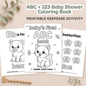 ABC Baby Shower Coloring Book, Baby’s First ABC Book, Animal Alphabet Pages, Baby Shower Activity, Printable Keepsake PDF
