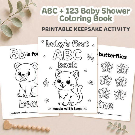 ABC Baby Shower Coloring Book, Baby’s First ABC Book, Animal Alphabet Pages, Baby Shower Activity, Printable Keepsake PDF