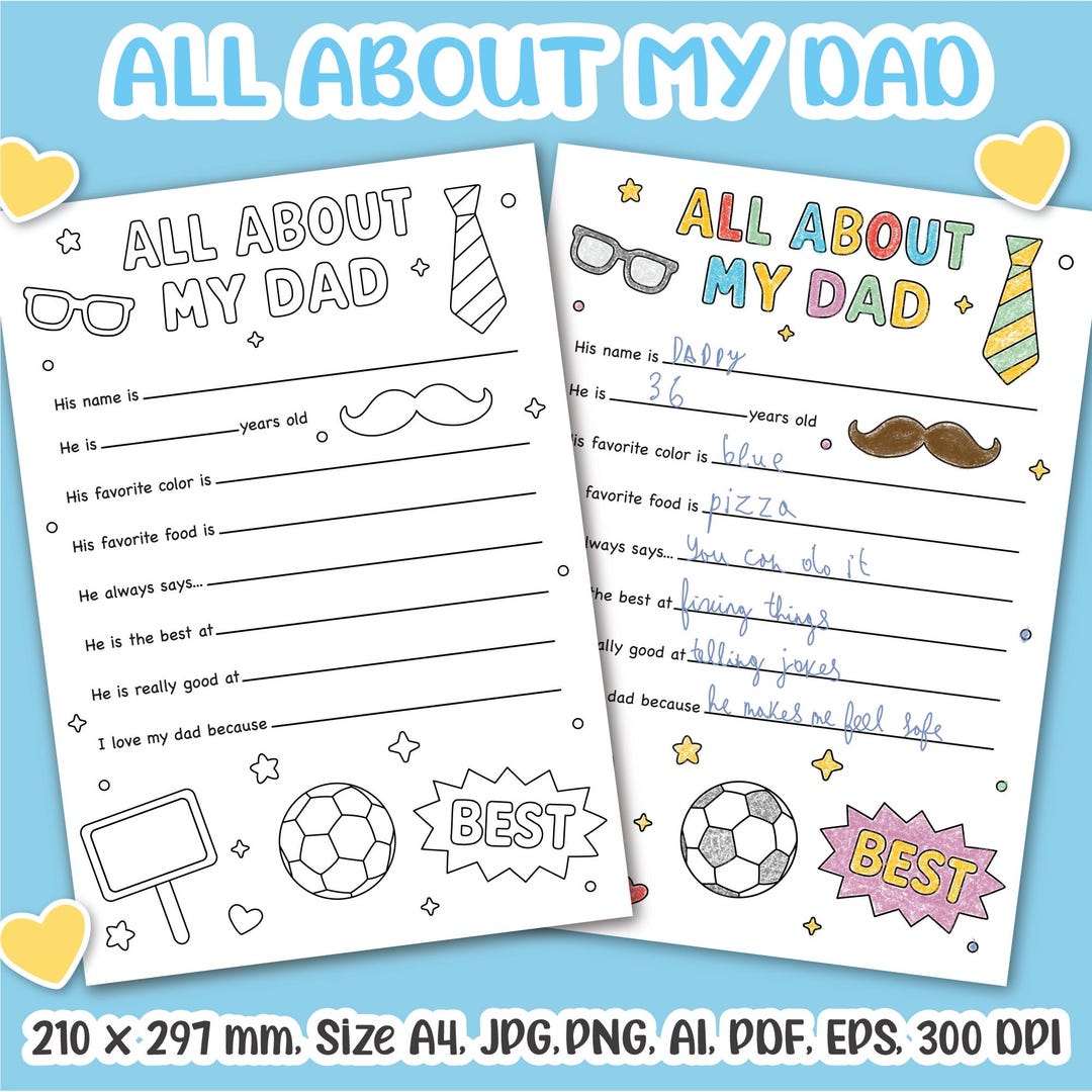 Father's Day Coloring Page for Kids | All About My Dad Printable ...