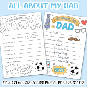 Fathers Day PRINTABLE Coloring Page | Father's Day Gift | All About My Dad Printable | Instant Download | Kids Gift for Dad | Preschool