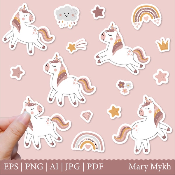 Unicorn Sticker Pack, Rainbow Sticker PNG, Sticker Pack Bundles Instal Download, Unicorn Stickers PNG Bundle, Digital Printable Stickers