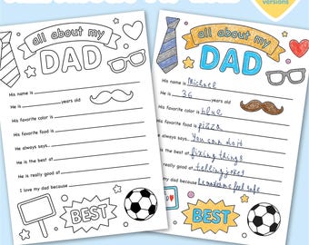 Vatertag Malseite zum Ausdrucken | Vatertags Geschenk | Alles über meinen Vater | Sofortdownload | Kinder Geschenk für Papa | Vorschule