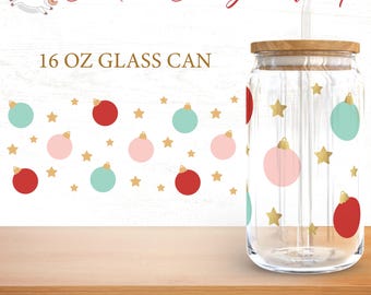 Christmas Tree Ball Libbey Glass Can Wrap SVG, 16oz (Digital Download)