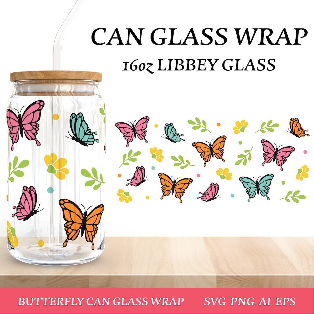 Butterfly 16oz Glass Can SVG Cutfile | Digital Download | Butterfly Svg ...