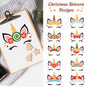 Magical Unicorn Face SVG | Christmas Unicorn SVG | Holiday Craft Files for Cricut & Silhouette | Merry Christmas SVG | Instant Download