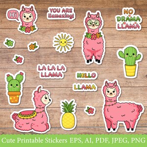 Kawaii Alpaca Printable Stickers PNG | Cute Alpaca Designs for Planners, Scrapbooks, and Crafts | Llama Stickers |  Planner Stickers