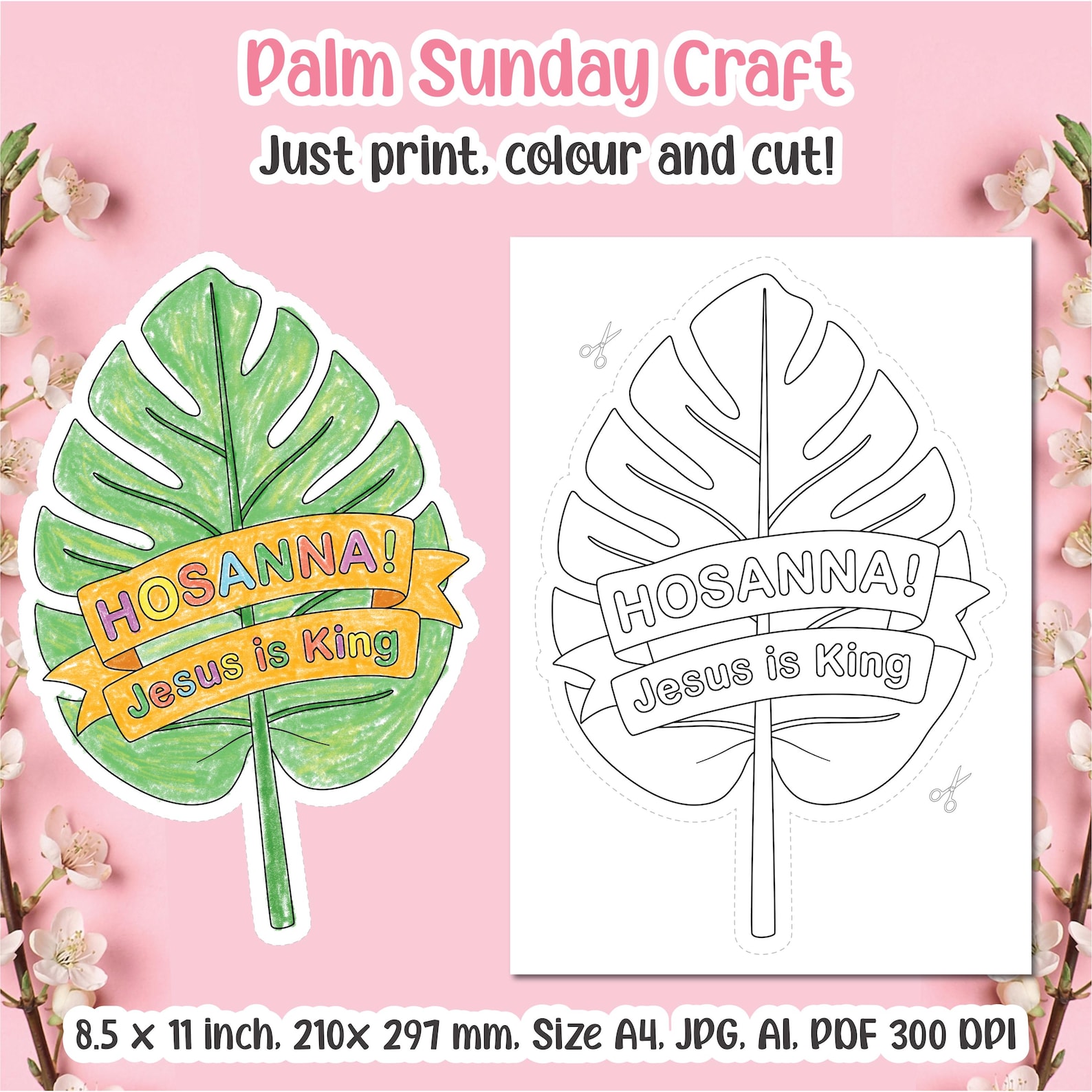 Palm Sunday Coloring Page - Kids Easter Bible Activity (digital ...