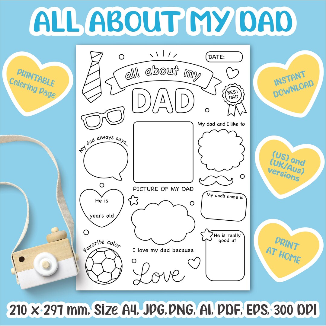 All About My Dad | Fathers Day Gift | All About Dad Printable | Kids ...