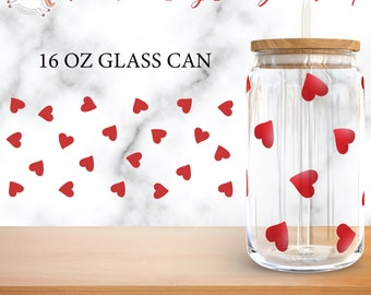 Heart Valentine Glass Can Wrap SVG, Libbey 16oz (digitale download)