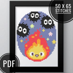 Kruissteekpatroon Calcifer Fire Demon / Anime Cross Stitch / Ghibli / Howls Moving Castle / Japan Cross Stitch / Leuke kruissteek / PDF