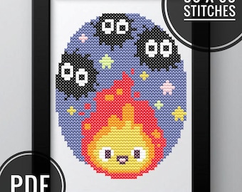 Calcifer Cross Stitch Pattern, Anime Ghibli Design (PDF Pattern)