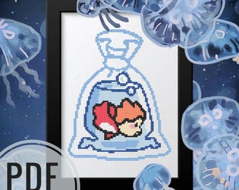 Ponyo Cross Stitch Pattern, Studio Ghibli Anime (PDF Pattern)