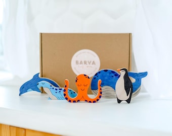 DIY Wooden Ocean Animal Painting Kit: Montessori Sea Life Craft