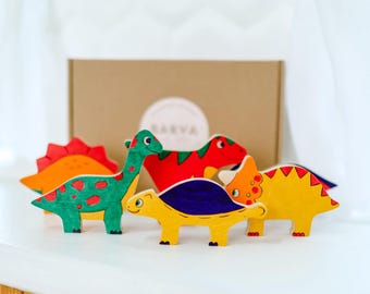 Wooden Dinosaur Toy Set Kids' Paintable: DIY Montessori Craft Kit