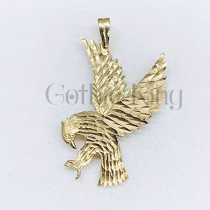 Gothic Flying Eagle Charm Pendant, Vintage Bird Hawk Pendant, Soaring Eagle Unisex Necklace, Birthday Gift, 14k Yellow Gold Finish Silver