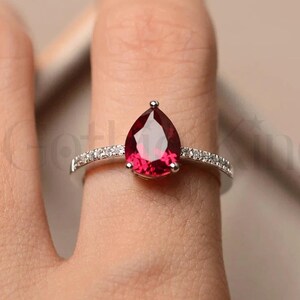 2 Ct Pear Cut Ruby Pink Diamond Solitaire Wedding Engagement Ring 14K White Gold Finish Silver Size 7