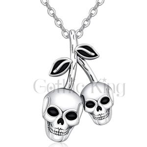 Gothic Two Skull 925 Sterling Silver Pendant Necklace