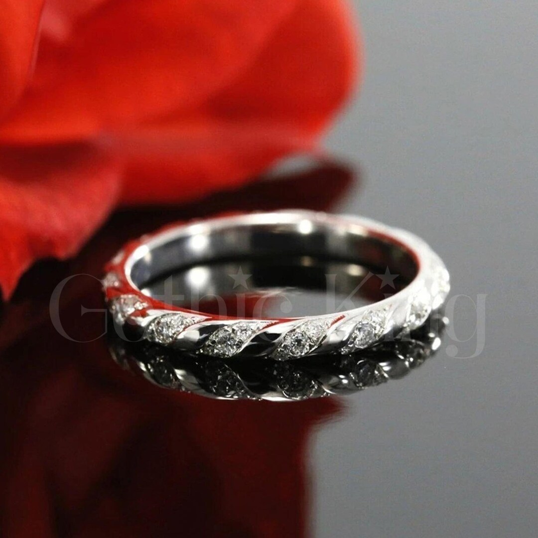 Round Diamond Full Eternity Wedding Band Ring 14K White Gold Finish ...