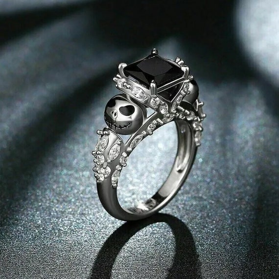 2.50 Ct Princess Cut Black Sapphire, Gothic Jack Skellington