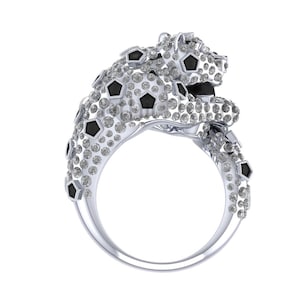 Jaguar Panther Diamond Ring, 2.20 Ct Round Cut White Sapphire, Mens Hip Hop Ring, Rose/Yellow/White Gold Finish, Animal Inspired Silver Ring