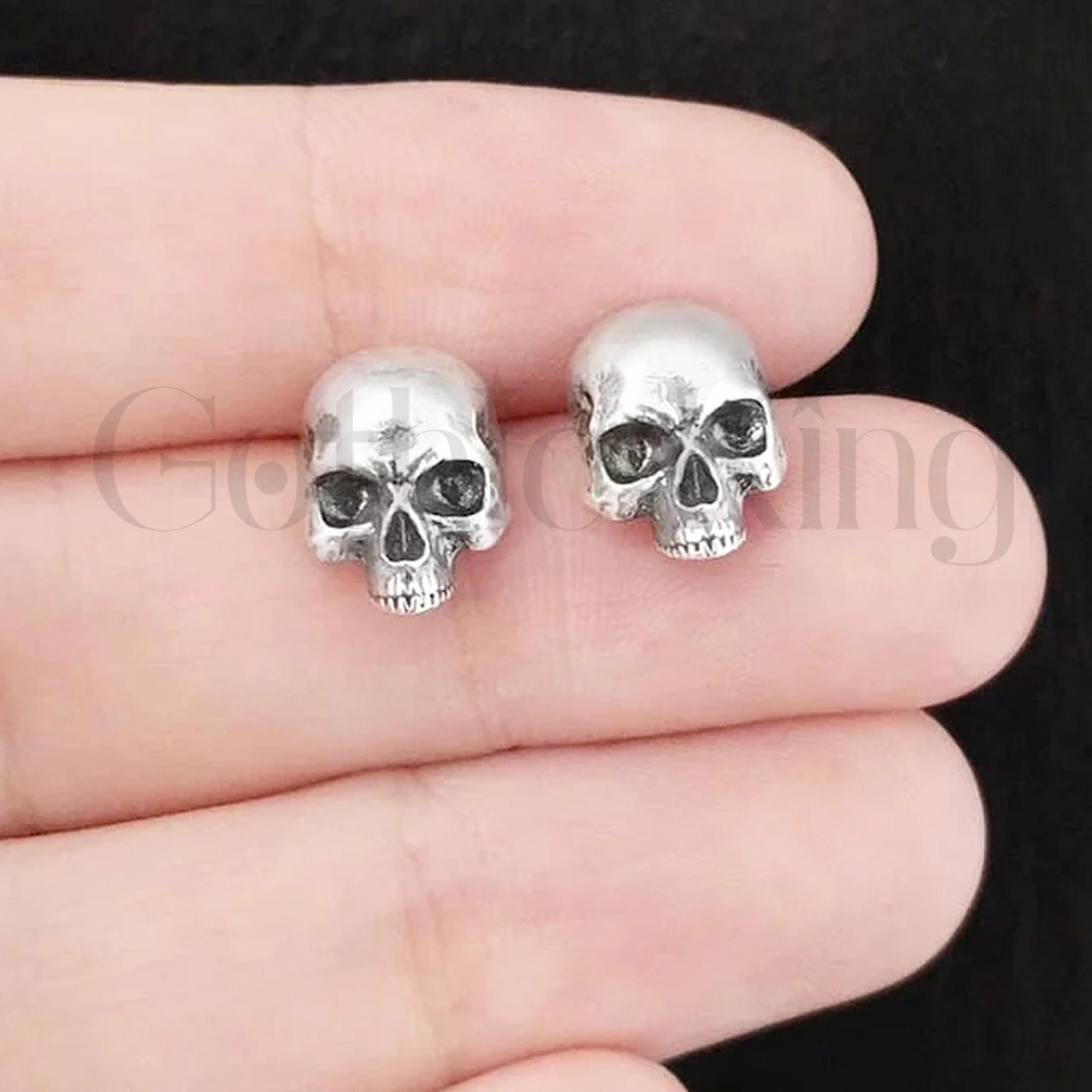 TRISHULA Orecchini A Mummia In Argento 925 - Stile Egiziano Vintage, Gotico, Con Teschio, Ipoallergenici Per Uomo E Donna
