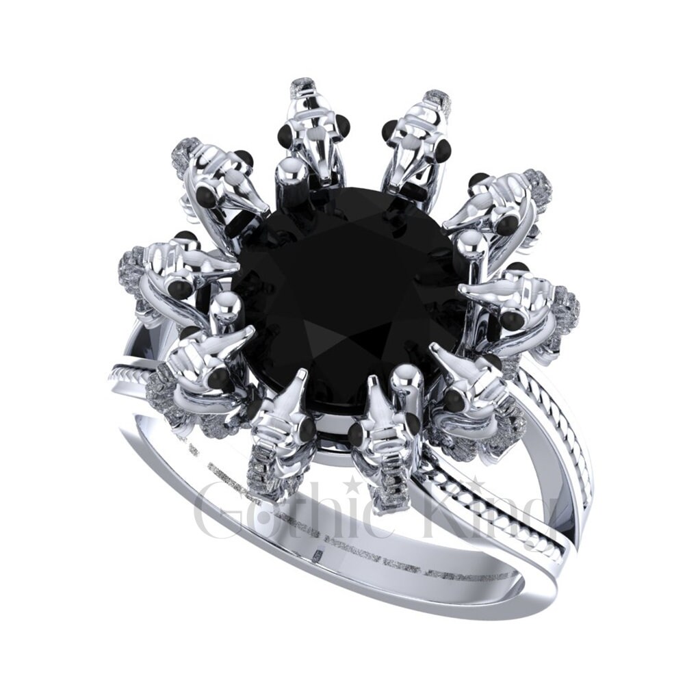 Sea Horse Style Ring, Vintage 2.30 Ct Round Cut Black