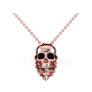 Gothic Skull Pendant Necklace: Black Sapphire, 925 Sterling Silver, Rose Gold Finish