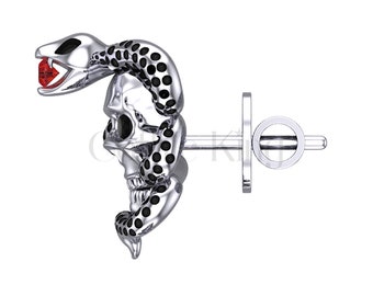 Orecchini Gotici Donna Teschio E Serpente - Argento Sterling 925, 25 Mm, Gioiello Originale Con Confezione Regalo