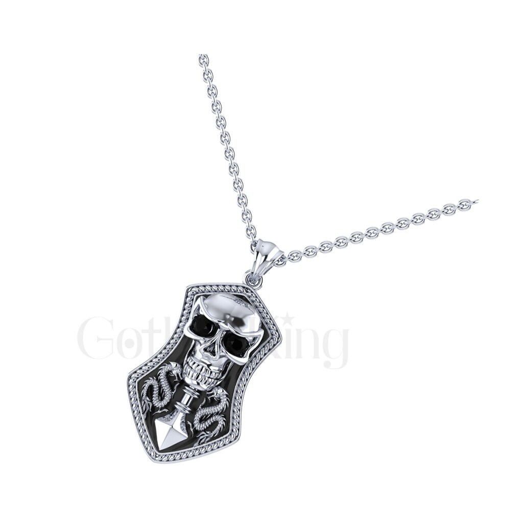 Collana Gotica URONE Con Teschio E Rosa Nera, Argento 925, 45+5 Cm, Regalo Per Donne - 3