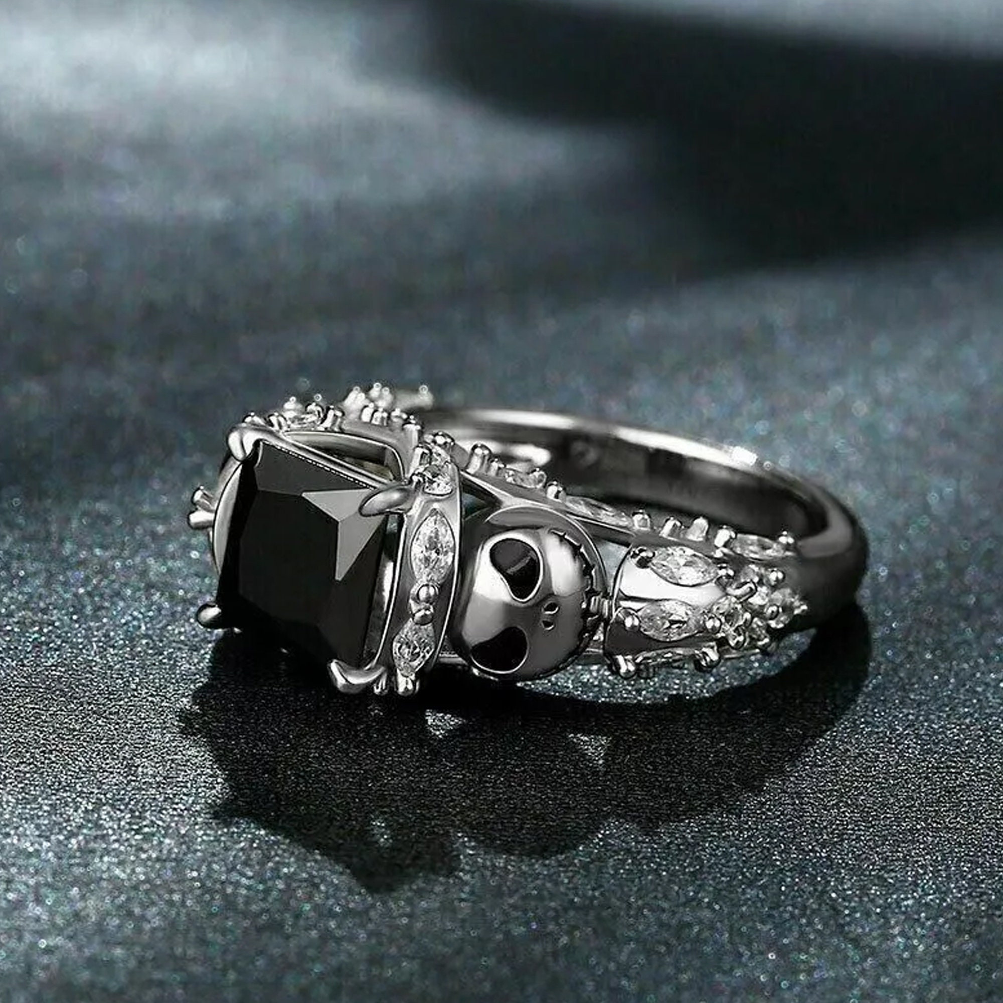 2.50 Ct Princess Cut Black Sapphire, Gothic Jack Skellington